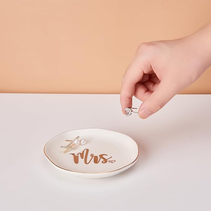 Mrs. Ring Dish Engagement Wedding Ring Holder Jewelry Dish Tray, Engagement Wedding Gifts for Couples Bridal Shower Gifts Bachelorette Gifts for Bride Future Mrs. Gift