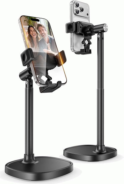 Golbinbox Phone Stand for Desk, [One-Click Release] Adjustable Height & Angle, 180° Flip & 360° Rotation Retractable Cell Phone Stand for Recording, Universal Desktop Holder for iPhone Samsung Android