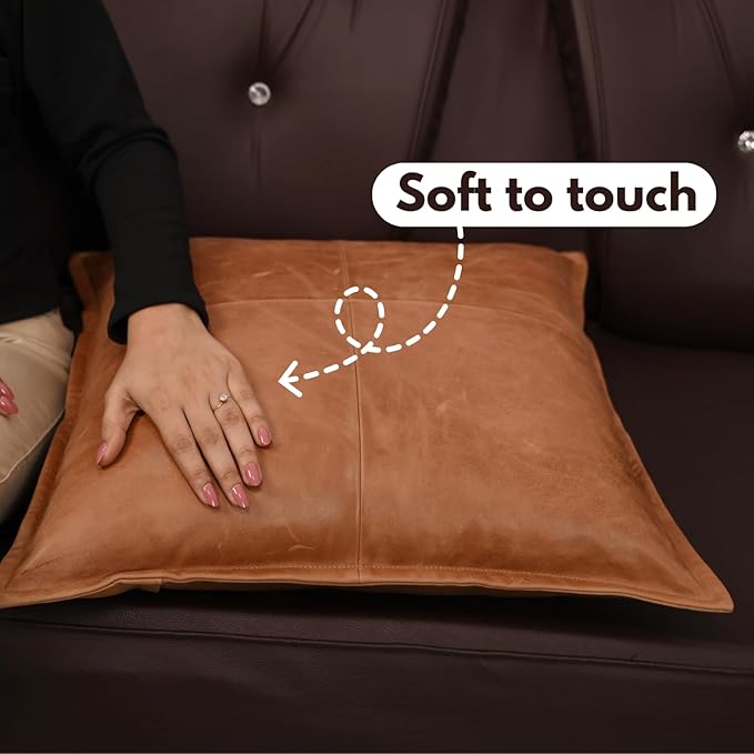 D DOLLY LAMB Lambskin Leather Pillow Cover - Sofa Cushion Case - Decorative Throw Covers for Living Room & Bedroom, 20x20 Inches - Antique Brown Box Pack of 2