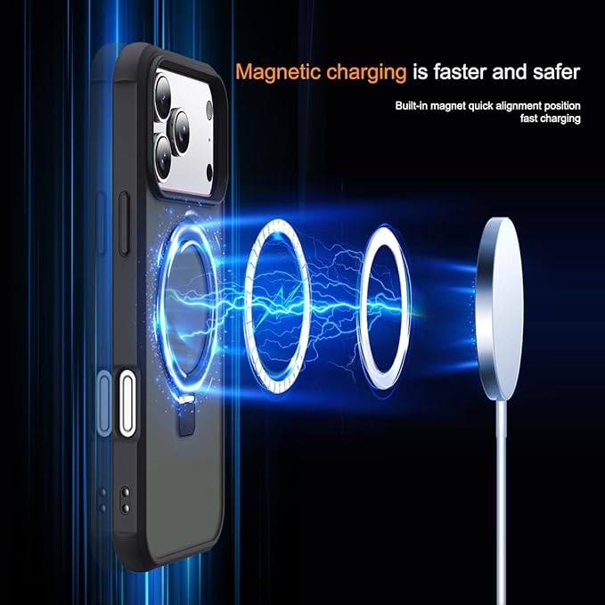 Compatible with iPhone 17 Pro Max Case with Invisible Magnetic O-Ring Stand Military-Grade Translucent Case for iPhone 17 ProMax 6.9" [Compatible with Mag-Safe][Great Grip Feeling], Black
