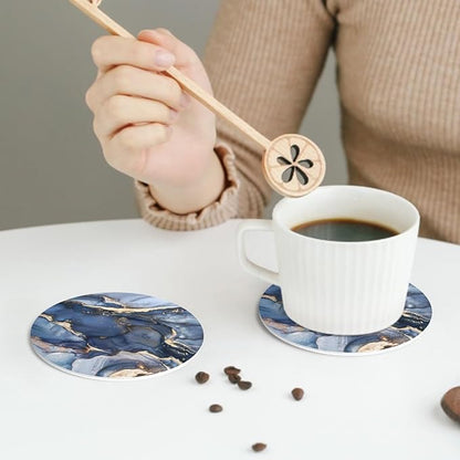 Navy Blue Marble Abstract Coaster Set of 4 Stone Texture Cup Coasters for Drinks Waterproof Wipeable PVC Round Coasters Mat for Coffee Beer Wine Outdoor Patio Table Bar Desk Seasonal Desk Decor