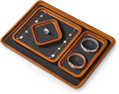 Oirlv Solid Wood Jewelry Display Tray Small Jewelry Tray Rings Earrings Bracelets Necklace Holder Organizer (Small, Grey)