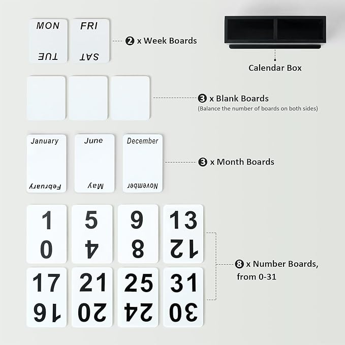 Wooden Block Perpetual Calendar for Desk, Daily Desktop Standing Flip Calendar with Large Display, Modern Farmhouse Aesthetic Desk Accessories for Home Office Decor, Reusable Yearly, Black