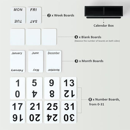 Wooden Block Perpetual Calendar for Desk, Daily Desktop Standing Flip Calendar with Large Display, Modern Farmhouse Aesthetic Desk Accessories for Home Office Decor, Reusable Yearly, Black