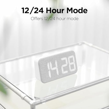 mooas Cosy Fabric LED Desk Clock, Digital Alarm Clock with USB Charging Port, 12/24H Mode, Temperature Display, Alarm & Snooze, Cozy Atmosphere, Non-Slip Silicone pad for Stability (Deep Green)