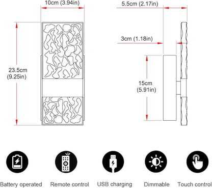 Modern Brushed Nickel Battery Operated Wall Sconces Set of 2 - Rechargeable LED Wall Sconce Lighting with Acrylic Shade, Wireless Bedroom/Living Room Art Deco Light Fixtures