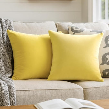 QUORGVES Yellow Velvet Pillow Covers 22x22 Inch Set of 2, Soft Solid Decorative Square Throw Pillow Covers, Decor Cushion Covers for Bed Sofa Couch Bedroom Living Room - Spring Summer Light Lemon