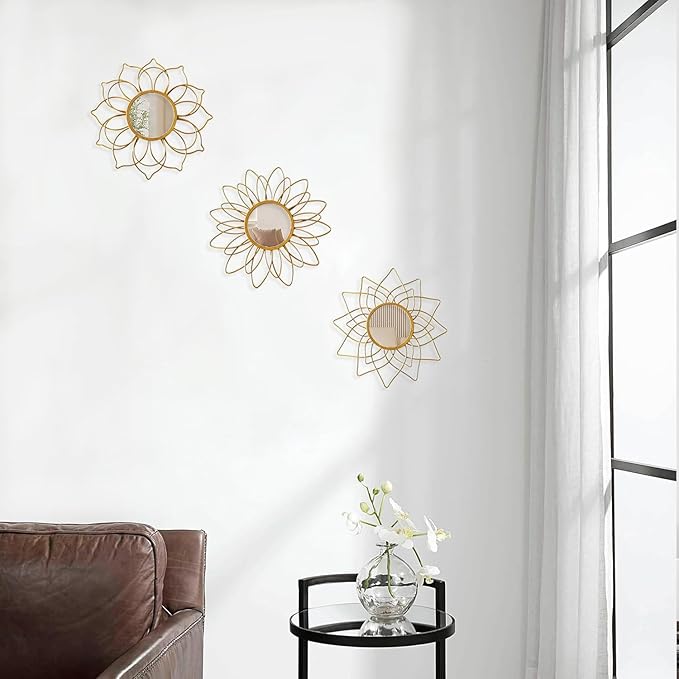 Champagne Gold Round Mirrors for Wall Pack of 3 - | 9 inch Decorative Mirrors for Christmas Wall Decor& Vintage Room Decor | Circle Mirror Modern for Women & Moms