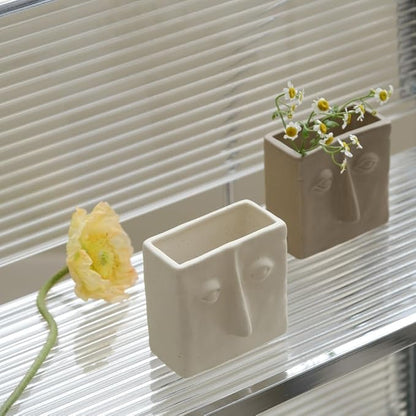 WENSHUO Abstract Square Face Pen Holder, Modern and Minimalistic Desk Accessories (Coconut Café)
