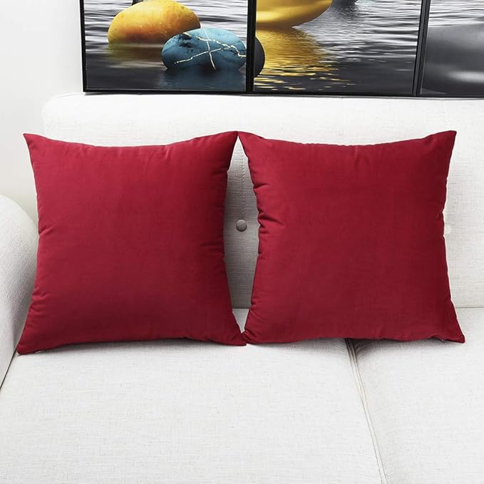 Artaimee Harvard Crimson Velvet Throw Pillow Covers – 18x18 Inches, Set of 2 – Soft, Cozy Cushion Covers for Sofa, Bed, Chair, Couch, Home Décor