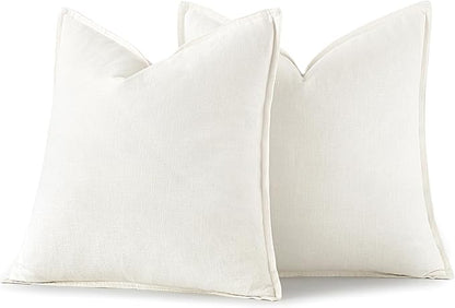 MIULEE Decorative Linen Euro Sham Pillow Covers 26x26 Cream White Boho Farmhouse Neutral Christmas Couch Throw Pillows for Bed Pack of 2 Accent Modern Pillowcase Sofa Livingroom Home Decor