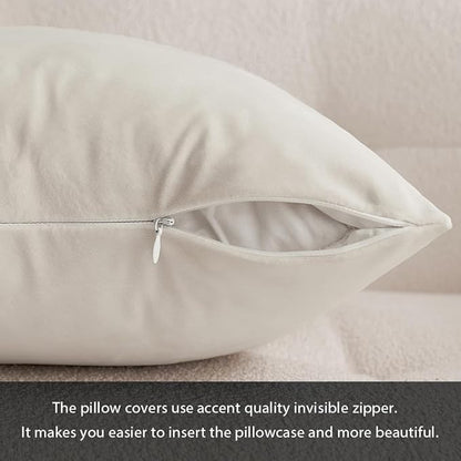 MIULEE Velvet Throw Pillow Covers 12x20 Inch, Pack of 2 - Cream White, Soft Solid Lumbar Decorative Pillow Covers Modern Luxury Home Decor for Spring Couch Sofa Bedroom Livingroom