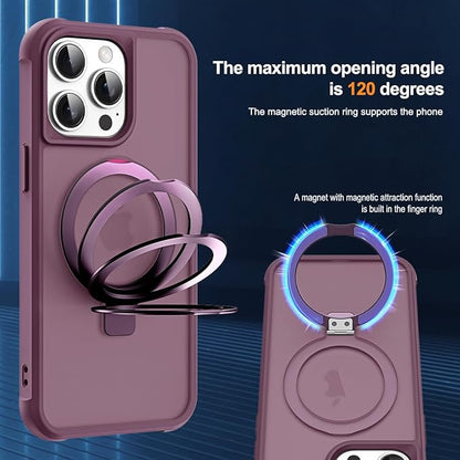 Compatible with iPhone 15 Pro Max Case with Invisible Magnetic O-Ring Stand Military-Grade Translucent Case for iPhone 15 ProMax 6.7" [Compatible with Mag-Safe][Great Grip Feeling], Wine Red