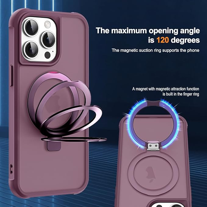 Compatible with iPhone 13 Pro Case with Invisible Magnetic O-Ring Stand Military-Grade Translucent Case for iPhone 13 Pro 6.1" [Compatible with Mag-Safe][Great Grip Feeling], Wine Red