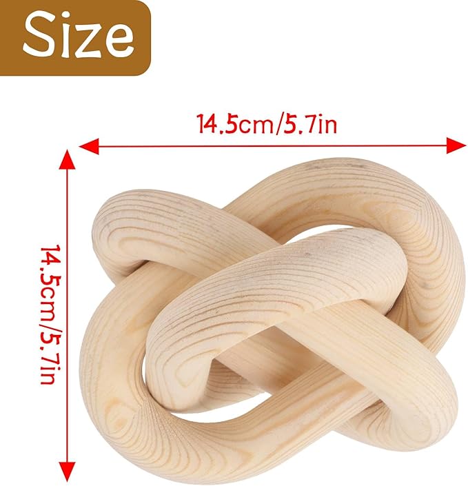 Wood Knot Decor for Coffee Table, 3 Link Wood Knot Decor Decorative Wooden Chain Link for Modern Farmhouse Home Living Room Bedroom Shelf Decoration