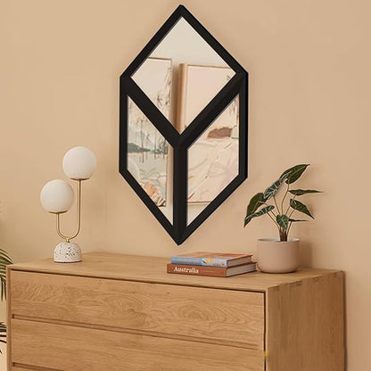 Geometric Wall Mounted Mirrors DIY Wood Framed Home & Office Decor Glass Mirror, Black