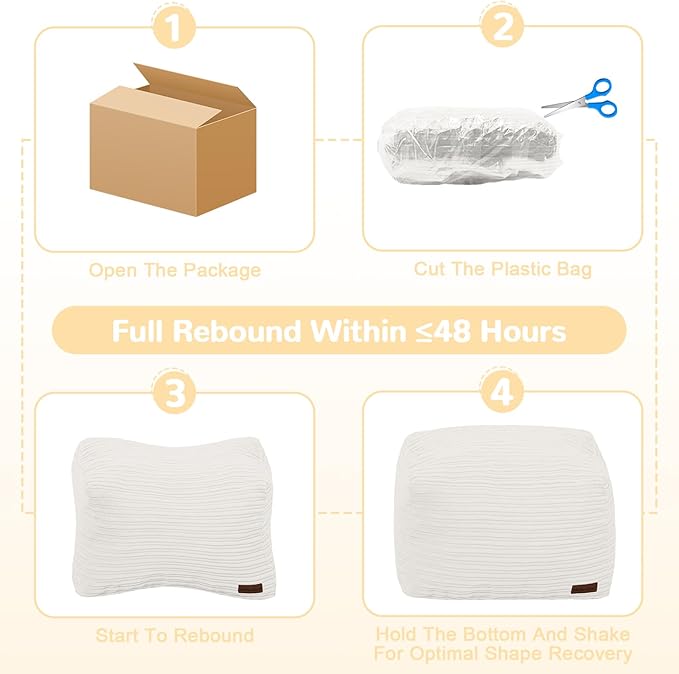 MeMoreCool Square Stuffed Pouf Ottoman Foot Rest, Stripe Furry Floor Pouf Foot Stool with Foam Chunk Filling, Soft Fluffy Stuffed Ottoman Footrest for Living Room, Corduroy Beige