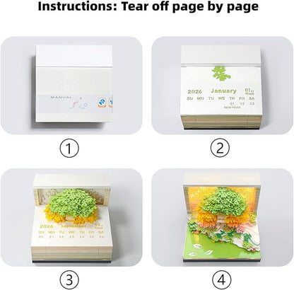 3D Calendar 2026, Desk Calendar With LED Light, 3d Tree Memo Pad Creative Desk Calendar, Christmas Gift for Colleague Friend, Desktop Decoration