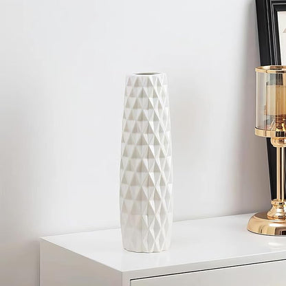 12Inch Tall Ceramic White Flower Vases,Home Decor White Vase for Pampas Grass,Modern Textured Vases for Living Room Decorations,Table Centerpieces,Shelf,Farmhouse Small Ceramic Vase