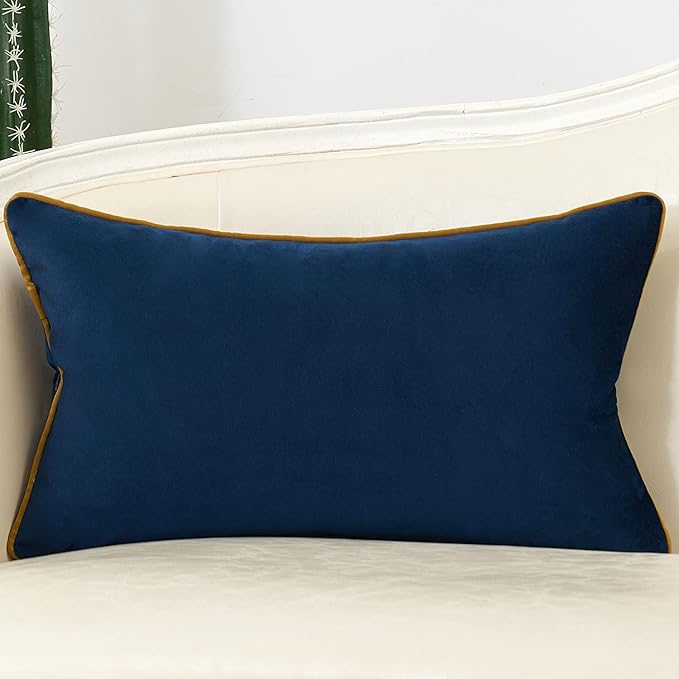 Avigers 12 x 20 Inch Navy Blue Gold Striped Geometric Lines Embroidery Velvet Cushion Case Luxury Modern Lumbar Throw Pillow Cover Decorative Pillow for Couch Living Room Bedroom Car 30 x 50cm
