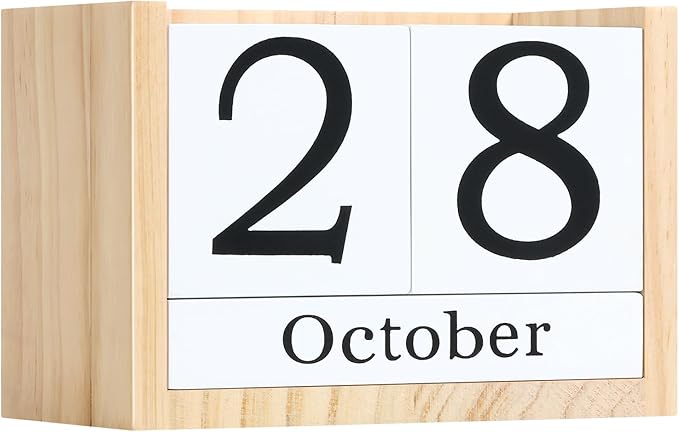 Wooden Block Calendar for Desk, Large Size Daily Desktop Perpetual Desk Calendar, Cute Date Display Desk Accessories for Home Office Decor, Teacher, Classroom, Reusable Yearly, Wood Grain