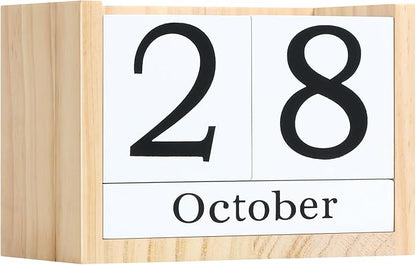 Wooden Block Calendar for Desk, Large Size Daily Desktop Perpetual Desk Calendar, Cute Date Display Desk Accessories for Home Office Decor, Teacher, Classroom, Reusable Yearly, Wood Grain