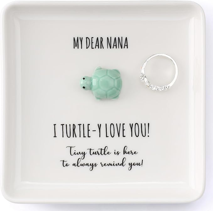 HOME SMILE Turtle Jewelry Dish Tray-Nana Gifts from Grandkids, Birthday Mothers Day Easter Gifts for Nana from Granddaughter Grandson,I Turtley Love You Gifts