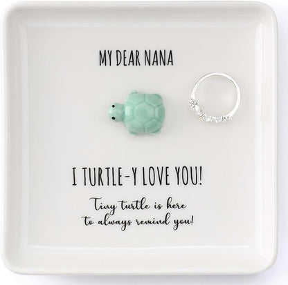 HOME SMILE Turtle Jewelry Dish Tray-Nana Gifts from Grandkids, Birthday Mothers Day Easter Gifts for Nana from Granddaughter Grandson,I Turtley Love You Gifts