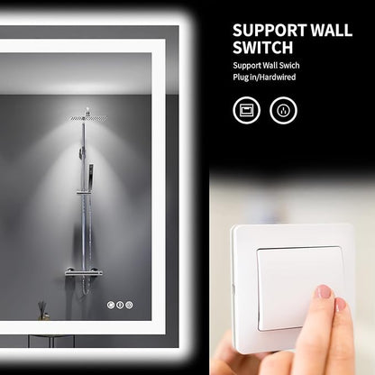 LOAAO 48"X40" LED Bathroom Mirror with Lights, Anti-Fog, Dimmable, Backlit + Front Lit, Lighted Bathroom Vanity Mirror for Wall, Memory Function, Tempered Glass, Shatter-Proof, ETL Listed