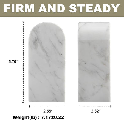 Koville Luxury Greek Marble Bookends for Shelves, Decorative Book Ends, 7lbs Heavy-Duty Marble Book Holders, Bookshelf Apartment Decor for Normal Books/CD/Video Games(Volakas)