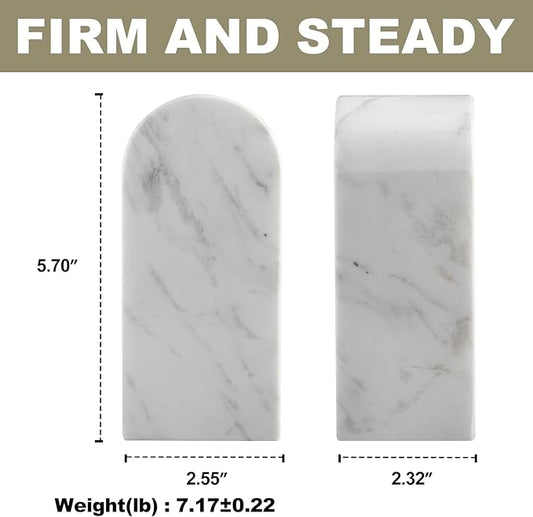 Koville Luxury Greek Marble Bookends for Shelves, Decorative Book Ends, 7lbs Heavy-Duty Marble Book Holders, Bookshelf Apartment Decor for Normal Books/CD/Video Games(Volakas)