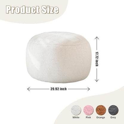 Round Pouf Ottoman Foot Rest, 29 X 18Inch Floor Poufs Footstool, A Round Modern Foam Filled Foot Stool for Living Room, Home, Nursery, Dorm, Outdoor (White, 29Inch)
