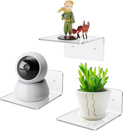 3 Pack Small Floating Shelves for Wall, 4'' Acrylic Mini Wall Shelf for Bedroom, Bathroom, Living Room, Office (2 Types of Installation)
