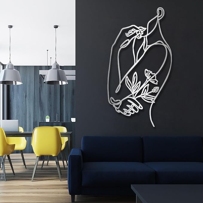 Metal Line Wall Art, Flower Woman Metal Wall Art, Metal Line Art Wall Decor, Woman Shape Wall Art, Female Body Wall Art, Abstract Line Wall Art, Living Room Bedroom Bathroom Wall Hanging (25"x 47"| 65x120cm, Sliver)
