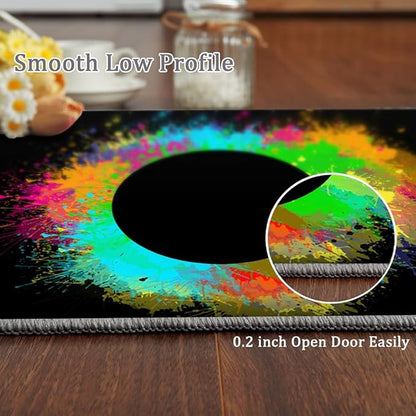 Abstract Paint Splash Rug 5.3x6.7 Area Rugs Colorful Paint Black Hole Rugs Non Slip Low Pile Indoor Washable Carpet for Living Room Farmhouse Bedroom Apartment Home Decor Floor Mats