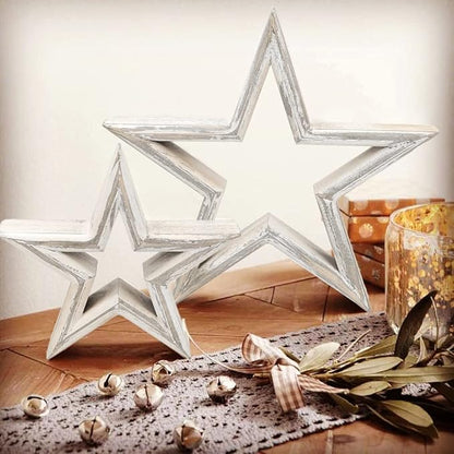 LOSOUR Set of 2 Decorative Objects Stars-Tiered Tray Decor, Coffee Table Decor, Shelf Decor Accents, Bookshelf Decor, Entry Table Decor, Desk Decor for Modern Farmhouse Decor (Washed White)