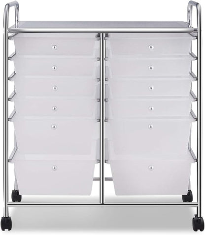 Giantex 12 Drawer Rolling Storage Cart Tools Scrapbook Paper Office School Organizer (White)