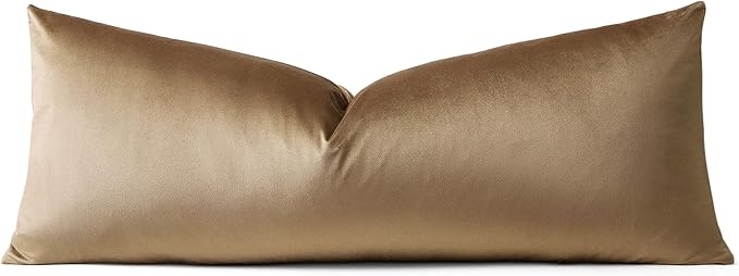 Artscope Luxury Velvet Lumbar Pillow Cover Super Soft Decorative Rectangle Pillowcases Soft Solid Cushion Cases for Couch Sofa Bedroom Car Decor 14x36 Inch Golden Brown