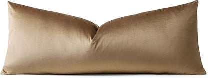 Artscope Luxury Velvet Lumbar Pillow Cover Super Soft Decorative Rectangle Pillowcases Soft Solid Cushion Cases for Couch Sofa Bedroom Car Decor 14x36 Inch Golden Brown