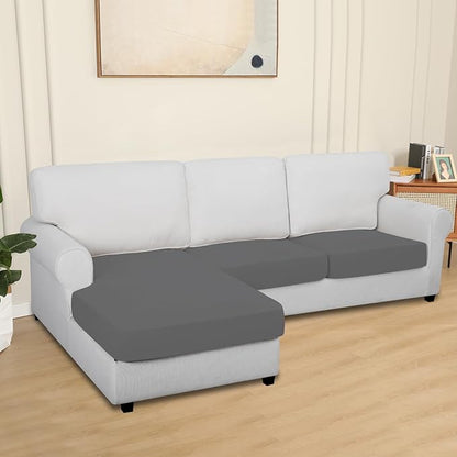 Easy-Going 100% Waterproof 3 Pieces Couch Cushion Covers for Sectional Sofa Left/Right L Shape Chaise Lounge Sofa Seat slipcover Anti-Slip Sofa Cover (2 Seater + 1 Chaise, Gray