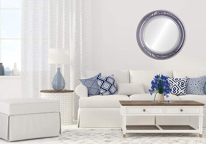OVALCREST Round Beveled Wall Mirror for Home Decor - Florence Style - Black Silver - 28x28 Outside Dimensions