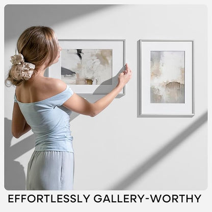 Homeforia 11 x 17 Frame Silver, High End Metal 11x17 Picture Frames with Mat 8x12 for Photo, 11 x 17 Silver Poster Frame Matted to 8 x 12 Print, 17x11 Hanging Frame, Tempered Glass, Wall Kit, Set of 2