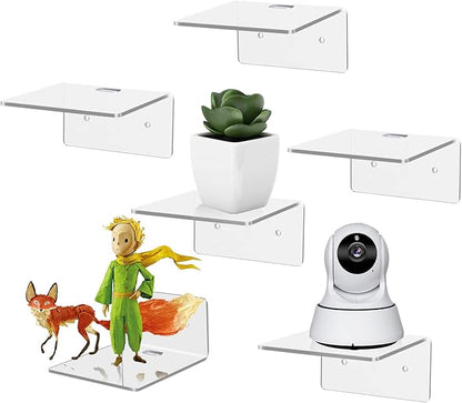 6 Pack Small Floating Shelves for Wall, 4'' Acrylic Mini Wall Shelf for Bedroom, Bathroom, Living Room, Office (2 Types of Installation)
