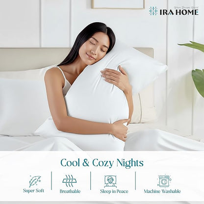 100% Egyptian Cotton Cushion Covers 24x24 Inch, 800 Thread Count Decorative Pillow Covers for Sofa, Bed & Office - Soft, Durable, Breathable Luxury Throw Pillowcases - Pack of 2, White