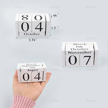 AUEAR, Wooden Block Perpetual Desk Calendar Desktop Cube Rustic Chic Number for Home Office Decoration (White, 1 Pack)