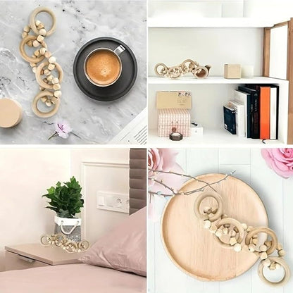 Wood Chain Link Decor, Wooden Chain Craft 4-Link Modern Coffee Table Decor Ornament for Living Room Bookshelf Party Desk Home