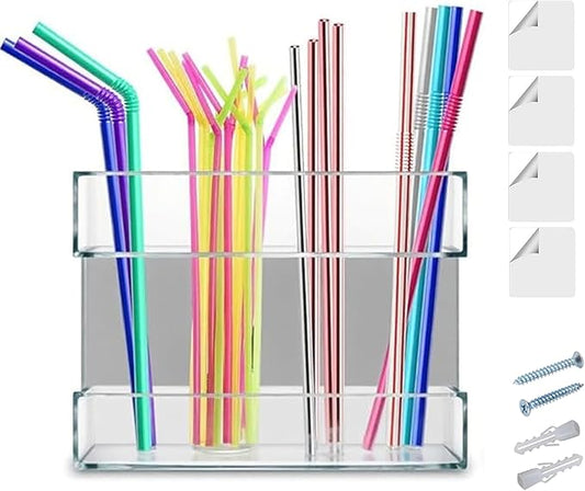 Straw Holder For Cabinet With Double Sided Adhesive Tape Reusable Cabinet,Straw Organizer For Cabinet, Fridge And Kitchen Counter(Transparent)