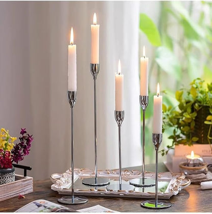 Sliver Candlestick Holders 3pcs Taper Candle Stick Holder Set, Mantel Candlestick Holder Set for Table Centerpiece, Modern Tall Candle Decor for Wedding/Party/Dinning/Anniversary