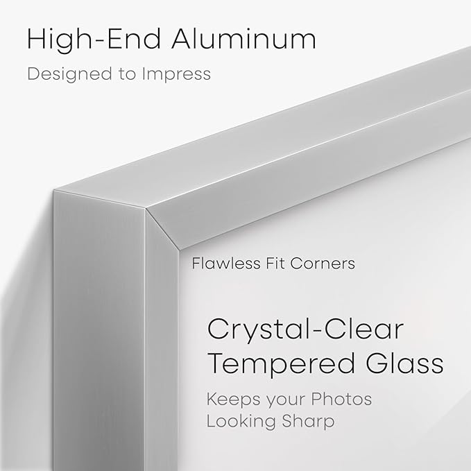 Homeforia Poster Frame 24x32 Silver, High End Metal 24 x 32 Large Picture Frame with Mat 20 x 28 Photo, 24x32 Silver Frames Matted to 20x28 Print, 32x24 Thin Frames, Tempered Glass, Wall Kit, Set of 1