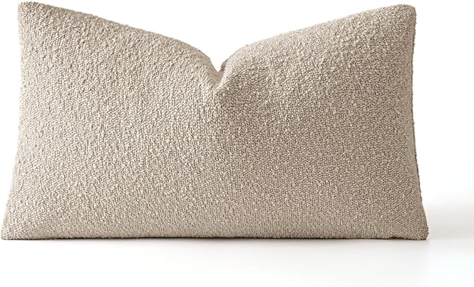 MIULEE Textured Boucle Throw Pillow Cover Neutral Accent Solid Lumbar Pillow Case Decorative Soft Pack of 1 Couch Cushion Chair Sofa Bedroom Livingroom Home Decor,12x20 Inch